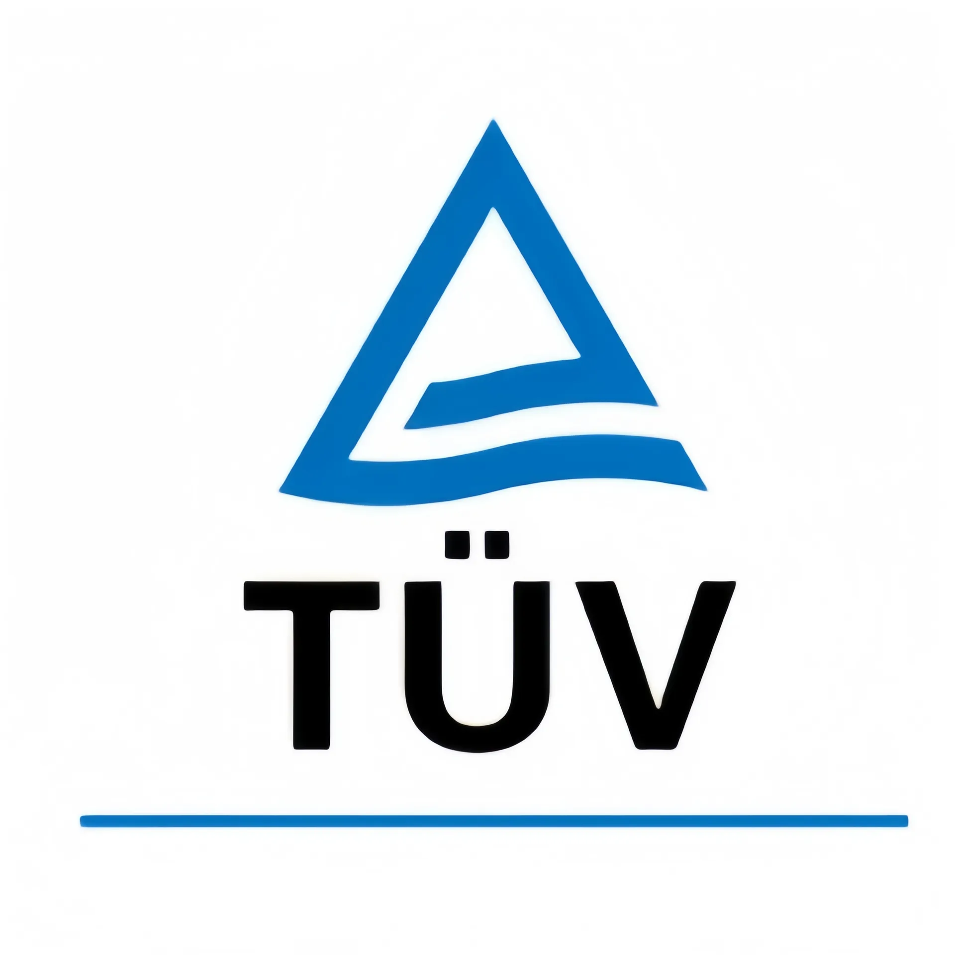 TÜV logo with a blue abstract triangular design above the letters 'TÜV'.
