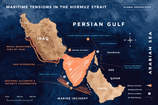 Hormuz Strait geopolitical tension map