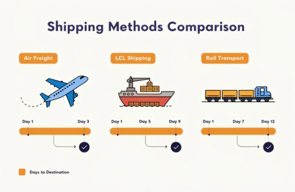 Comparison of shipping methods with timeline